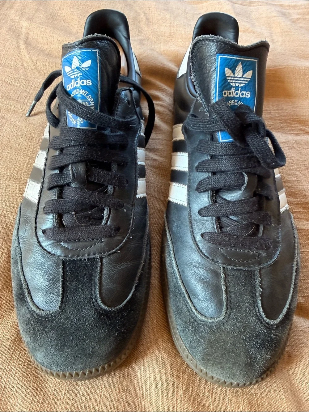 adidas Originals Black & White Samba Sneakers with Blue Tongue Label